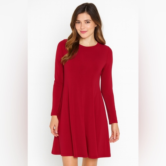 Norma Kamali red jersey shift swing dress size medium long sleeve nk486101 - Picture 1 of 7